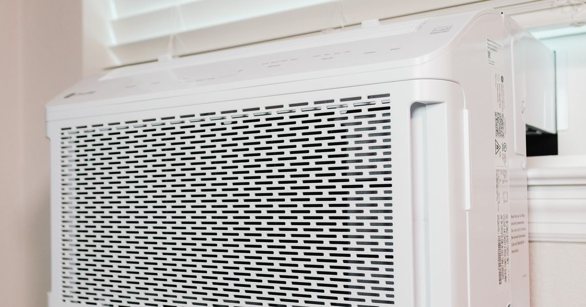A window air conditioner unit installed in a residential Ontario rental
